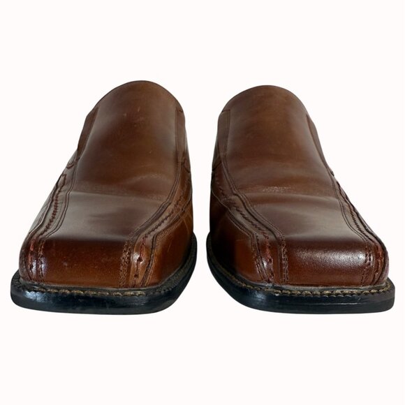 Stacy Adams Mens Loafers Size 10.5M Cognac Leather Slip On Square Toe Shoes - Picture 13 of 14